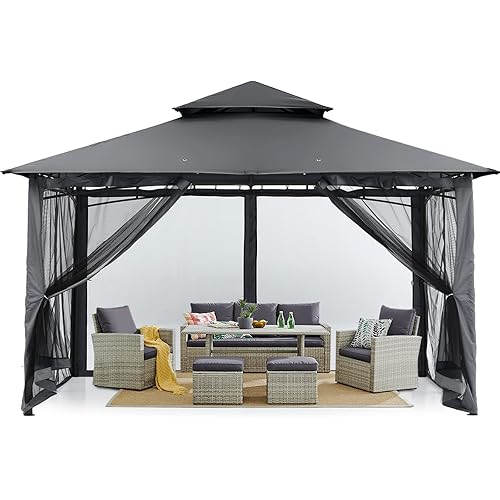 MASTERCANOPY Outdoor Garden Gazebo for Patios with Stable Steel Frame and Netting Walls (10x12,Dark Gray)