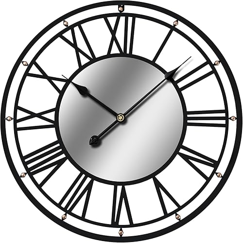 Miniatura 9 de Relojes de pared vintage de metal extra grandes, funcionan con pilas, modernos números romanos con llave, reloj de madera de 24 pulgadas, relojes de