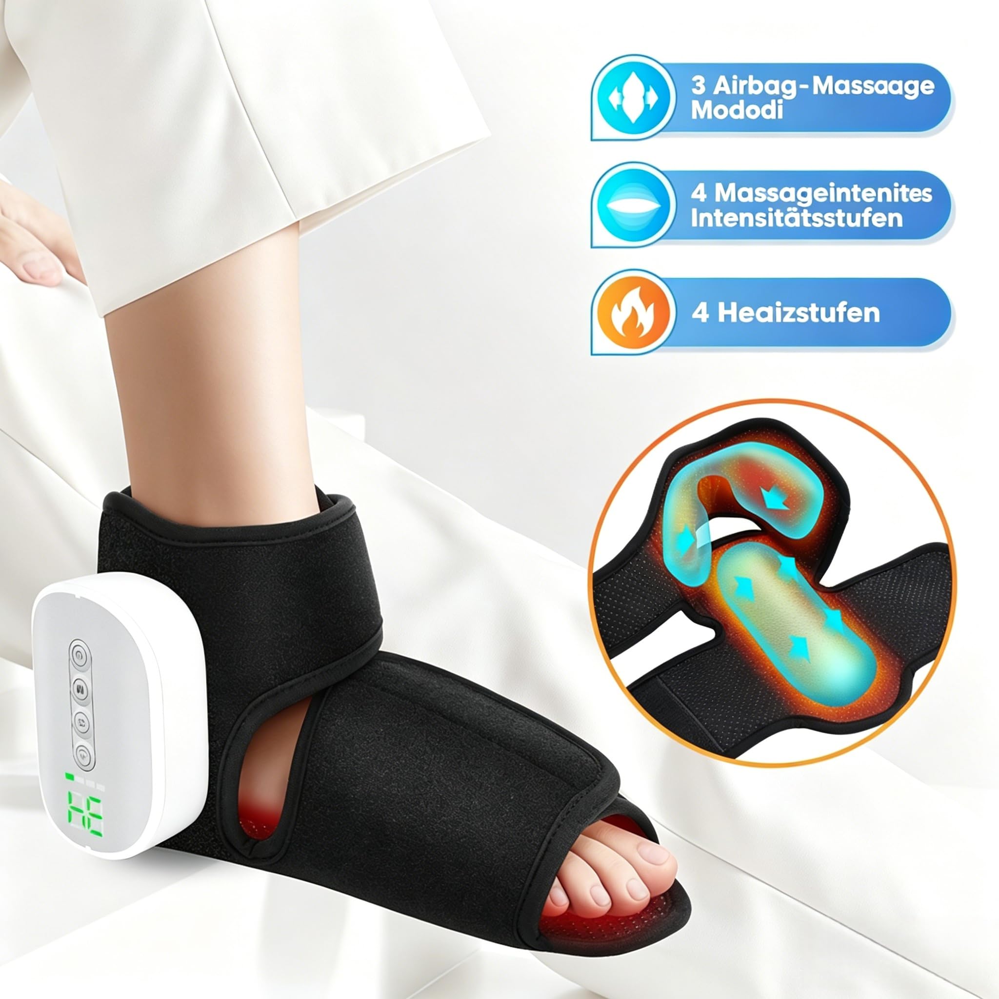 Masajeador de pies inalámbrico eléctrico con compresión de aire, masaje y calor, 3 en 1 para tobillos, suelas, arcos, regalos para madres, mujeres, mamá, papá (1 unidad)