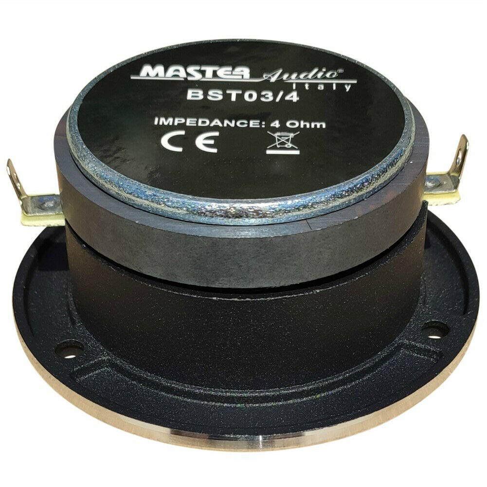 2 Super Tweeter MASTER AUDIO BST03/4 de 120 vatios rms y 240 vatios máx con 9,60 cm de diámetro 99 db 4 ohmios Puertas de Coche 3,60 cm de Profundidad, el par