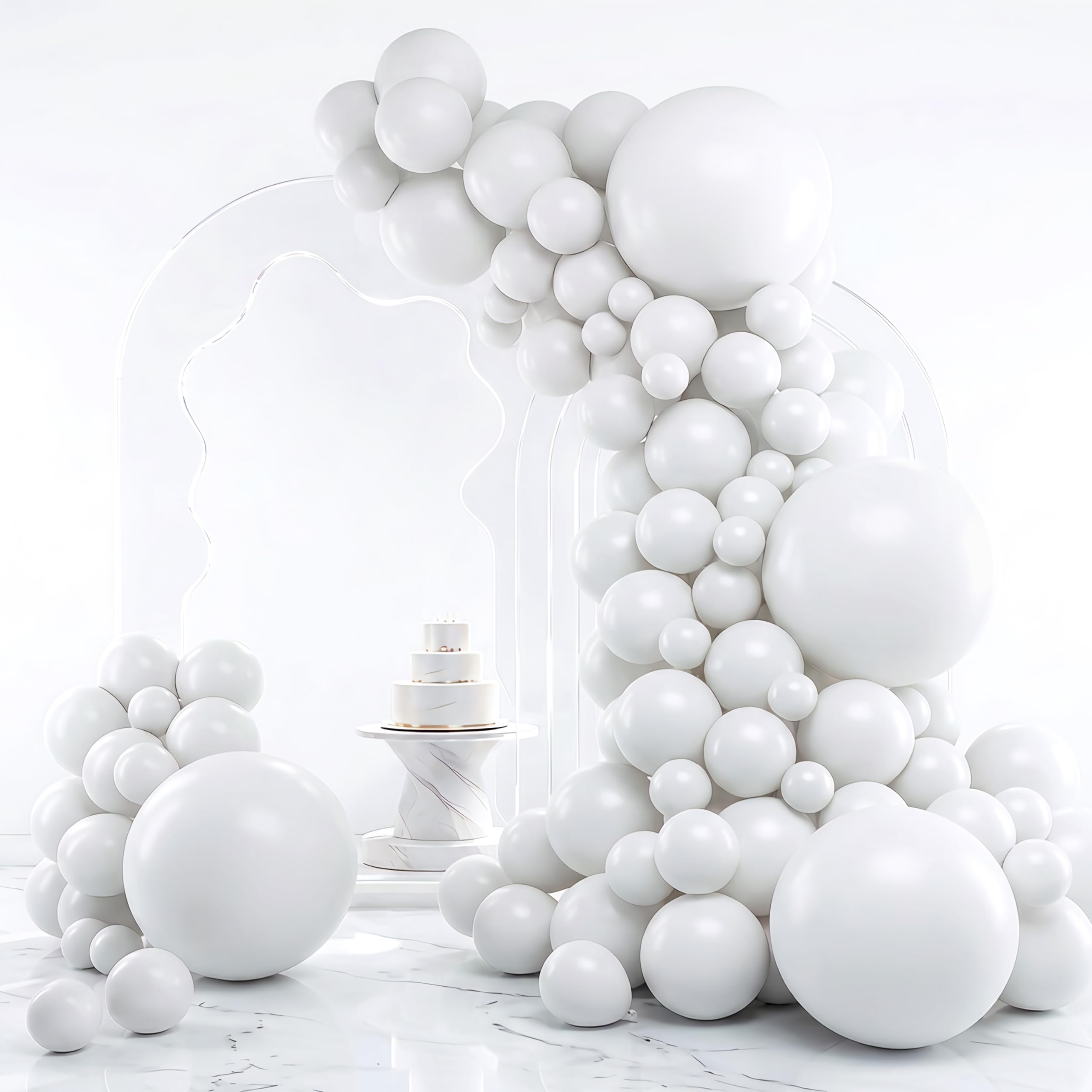 RUBFAC Balloon Arch Different Sizes White Balloons 129pcs for Bridal Shower | Latex White Balloon Bulk, Different Size, Thick Balloons for Engagement Party Wedding Birthday Baby Shower Decoration