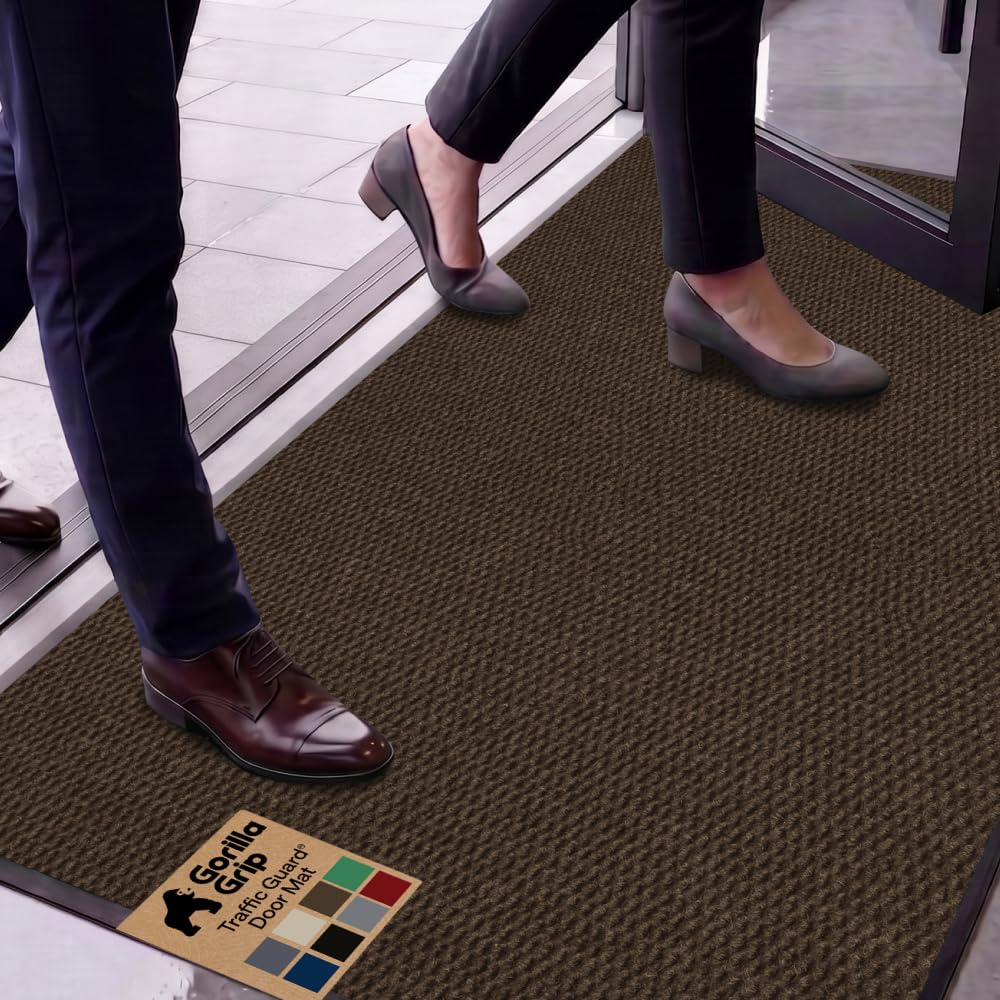 GORILLA GRIP Traffic Guard Indoor Outdoor Heavy Duty Door Mat, 60x36 Brown