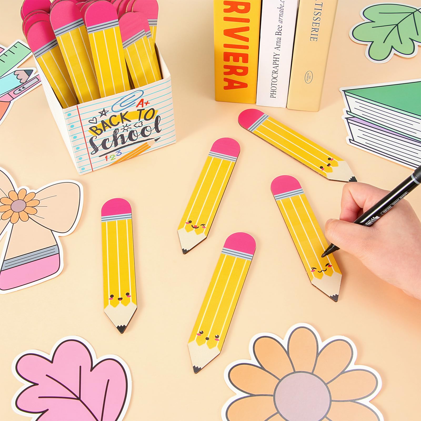 AnyDesign 51 x Namens-Sticks für den Schulanfang, mit Notizbuchhalter, Cartoon-Bleistift, sprechend, Namens-Sticks für Bildung und Lernen, Klassenzimmer-Aktivitäten, Gruppierung
