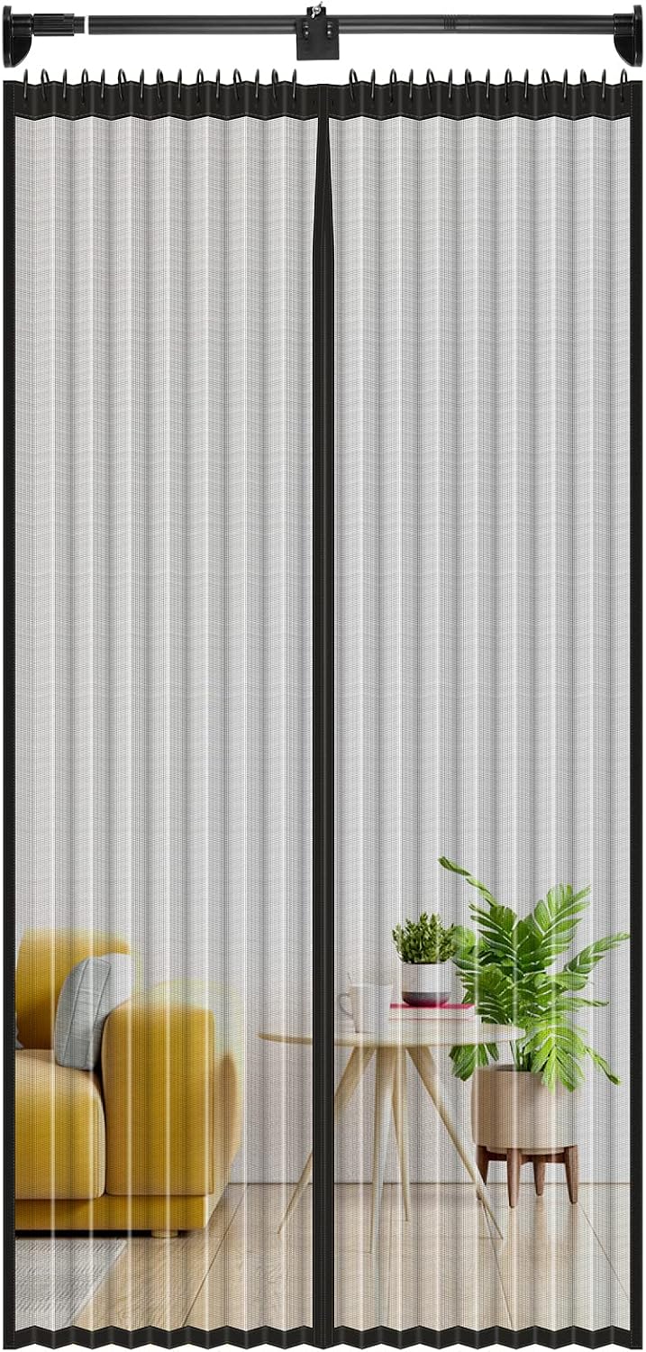Magnetic Screen Door, Hommie Heavy Duty Mesh Retractable Screen Doors Magnets 32-47", Keeps Bugs Out Screen Closure Hands-Free for Pets, Patio and Sliding Doorways