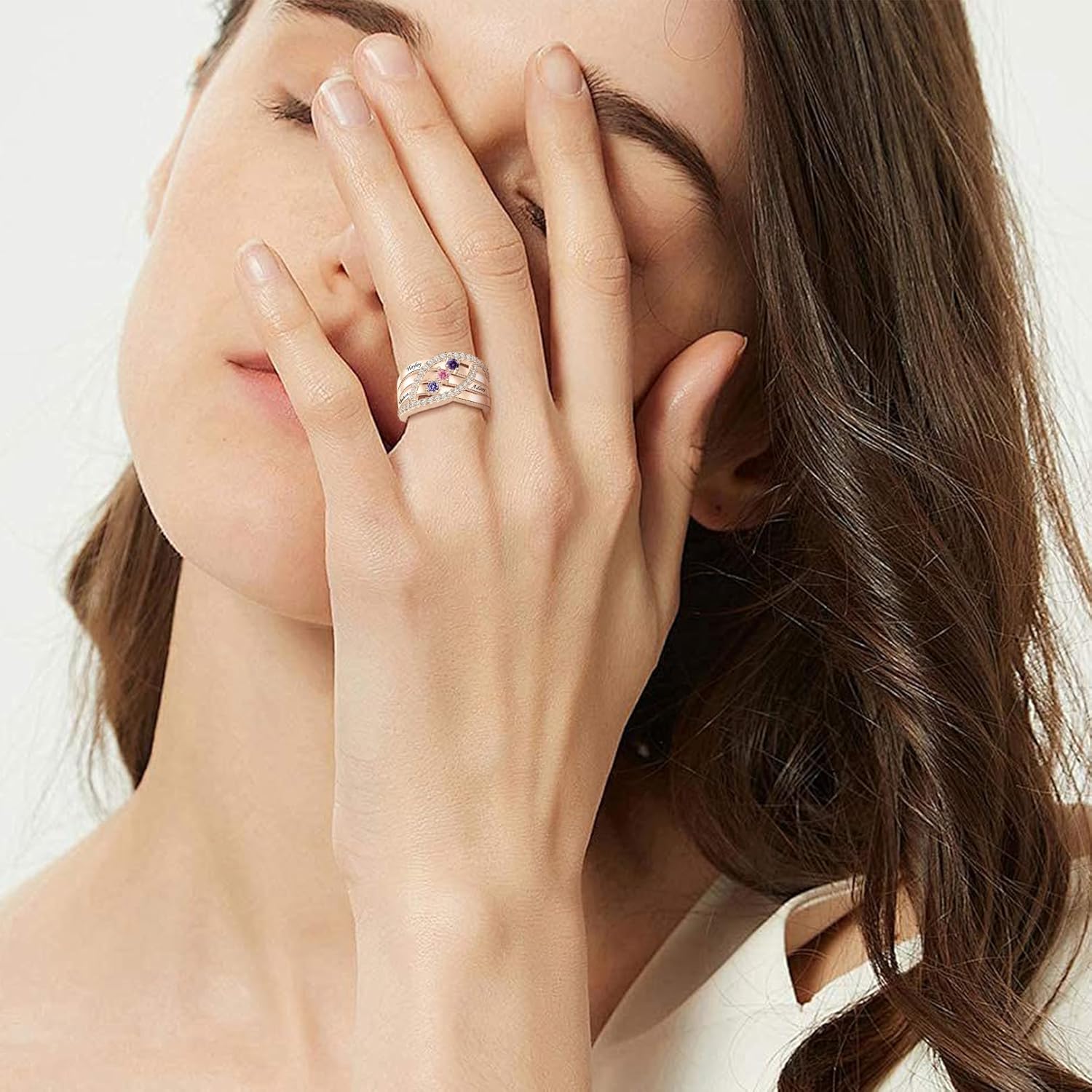 Personalized 1-6 Birthstone Rings for Women Personalized Promise Ring for Her Sterling Silver Engraved Name Ring Custom Family Rings Jewelry Gift for Mom Wife Grandma Daughter - Image 2