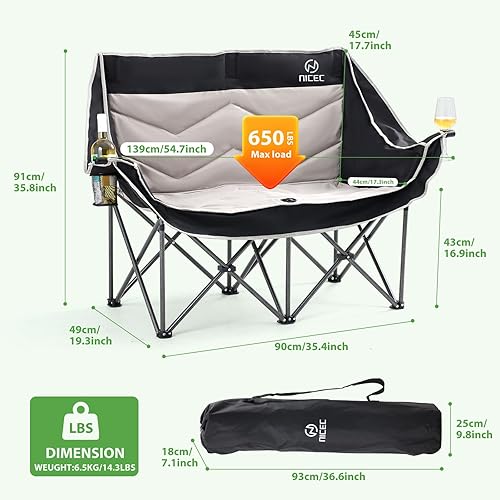 Miniatura 3 de Nice C Silla de camping biplaza, silla de campamento doble, sofá de campamento al aire libre, sofá biplaza de campamento de gran tamaño, silla