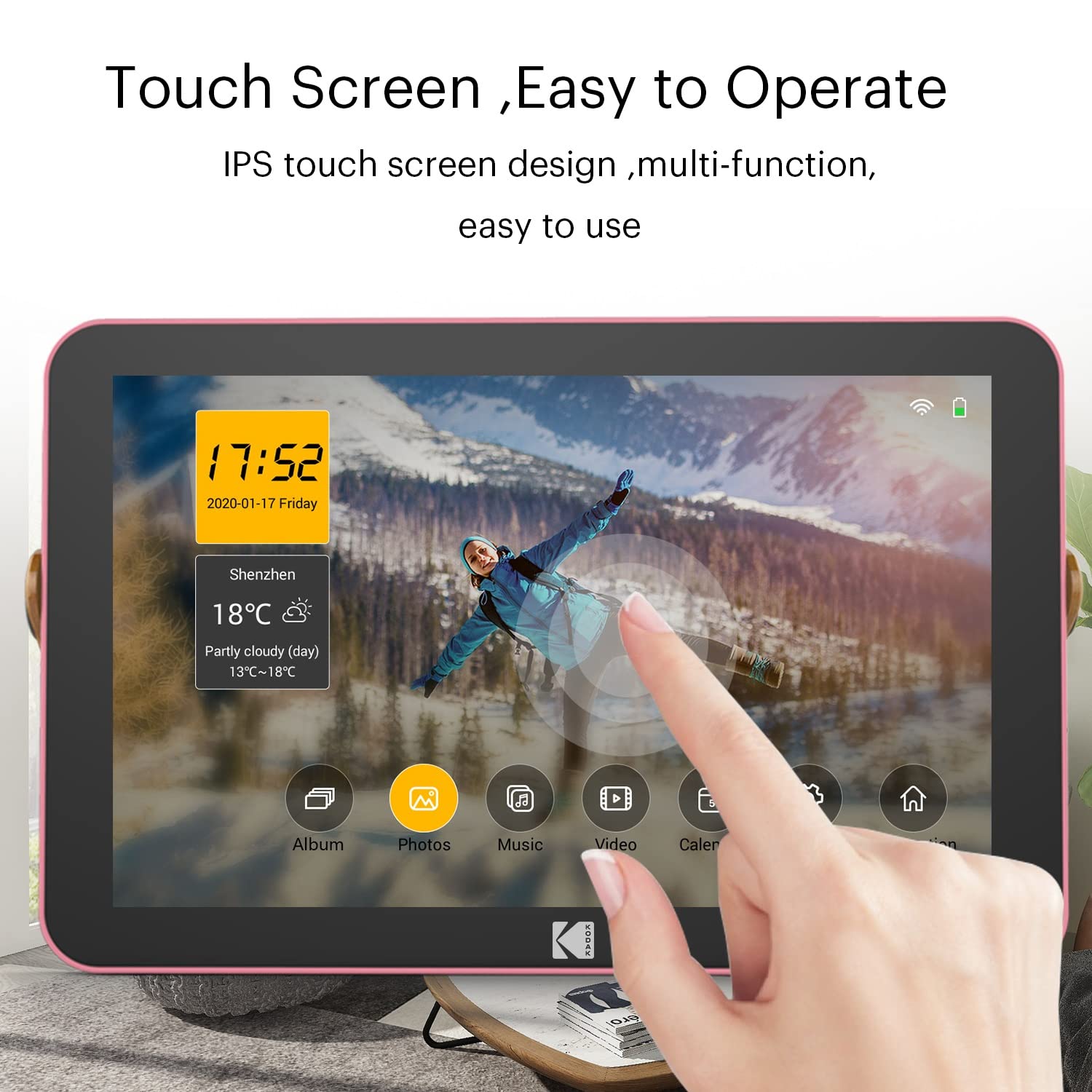 Kodak RWF-108 V 10" - Cornice digitale Wi-Fi con display IPS touch 1280 x 800, archiviazione 32 GB, WiFi 6 Dual-Band, batteria 4000 mAh, controllo app, lettore multimediale - rosa