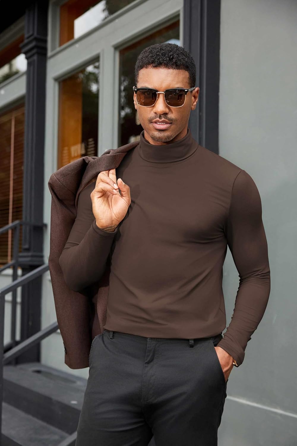 COOFANDY Mens Turtleneck Shirts Slim Fit Shirt Tops Lightweight Pullover Thermal Sweater Casual Long Sleeve Shirt - Image 4