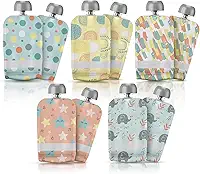Little Whispers Bolsas reutilizáveis para alimentos para bebês – recarregáveis com purê de maçã, iogurte, purê de frutas, smoothie – pacote com 10 – bolsa de apertar para crianças e crianças