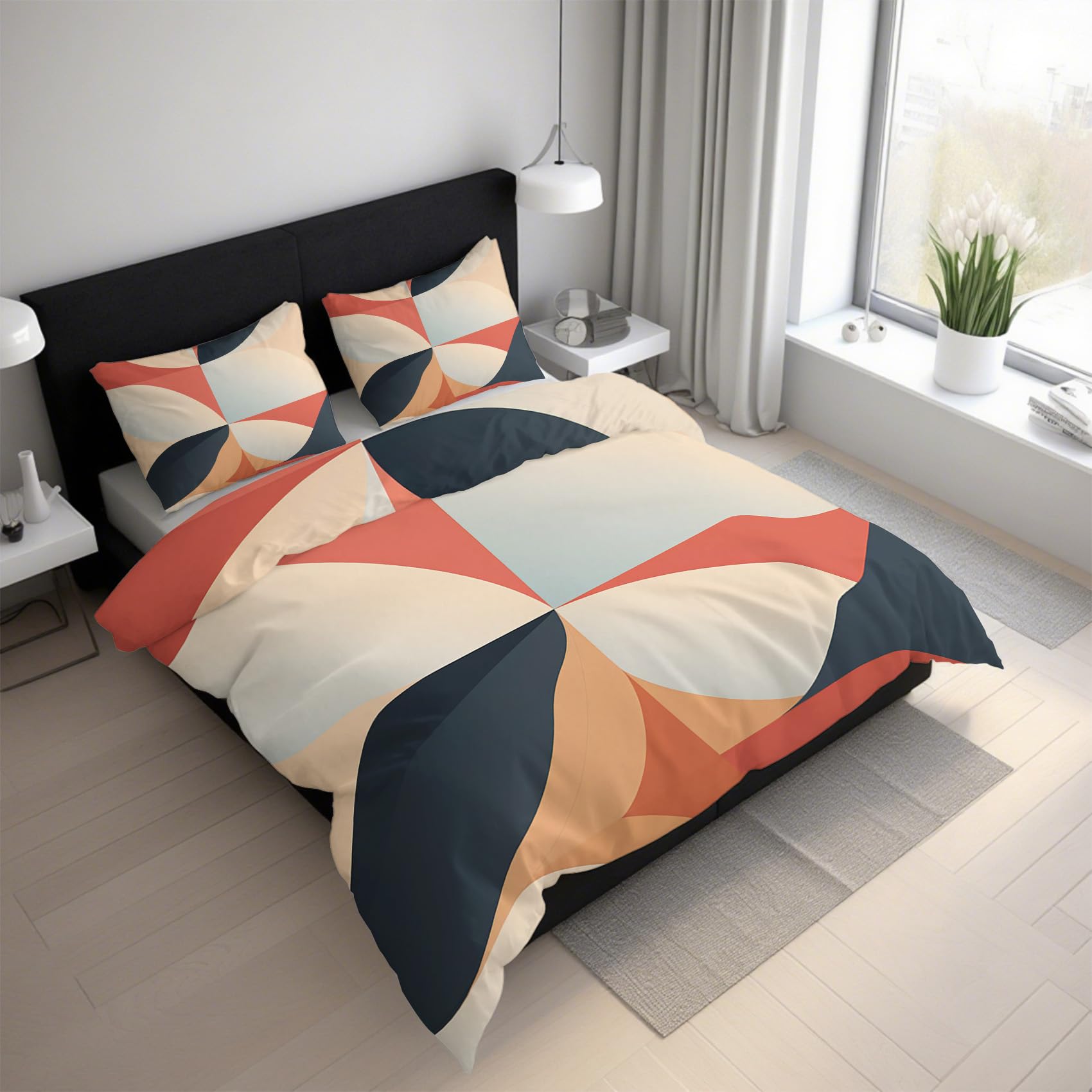 Housse de Couette 220x240 Moderne du Milieu du Siècle en Tissu Microfibre Confortable