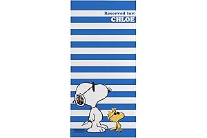 Snoopy Towels: Let's Make Memories with Cool Blue Stripes Beach Towel