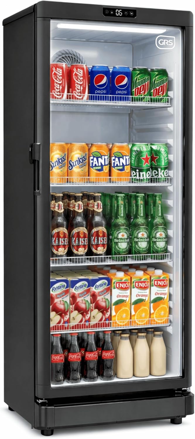 GRS Commercial Display Refrigerator with Glass Door Lock | Cool Air Flow & Temperature | Beverage Cooler, Drink and Wine Fridge with Adjustable Display Shelf for Stores and Bars | Silver, 6.0 Cu. Ft