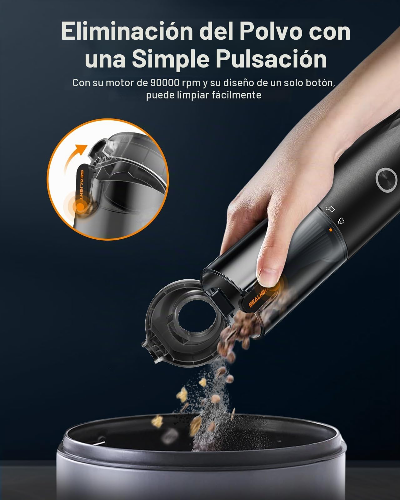 SEALIGHT Aspirador de Mano, 18000pa Aspirador Coche Potente, 2 Niveles de Succión, 40 Minutos de Autonomía, 9 En 1 Aspirador Y Soplador (Negro)