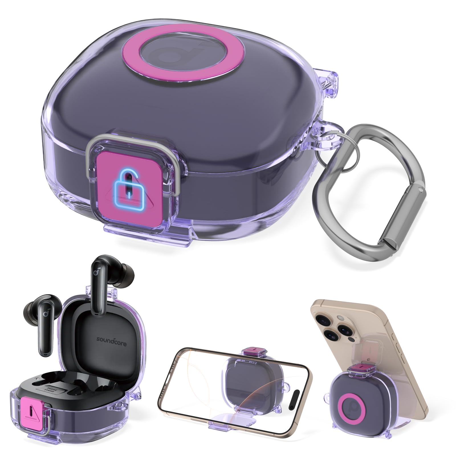 for Soundcore P40i by Anker Case Cover-Clear Purple | Secure Lock&Phone Stand Drop Protec…