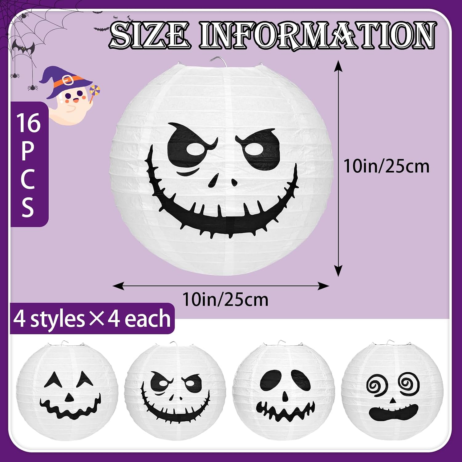 Cute Halloween Office Decorations Pumpkin Lanterns Halloween Paper Lanterns Hanging Jack-O-Lantern Ghost Lantern Pumpkin Paper Lantern for Home Outdoor, Multi-Style 10 Inches 16PCS