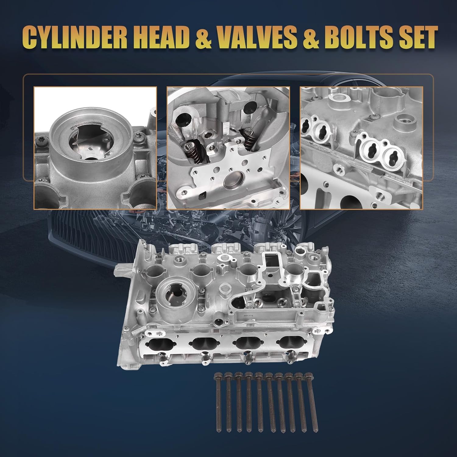 Cylinder Head & Valves & Bolts Set 06H103064M Fit for 2GTI Tiguan Beetle Jetta 2.0 Compatible with A3 TT Q3 1.8 2.0 TFSI CDA CCTA CCZB Aftermarket Part Replace OE# 06H103064A 06H103064F