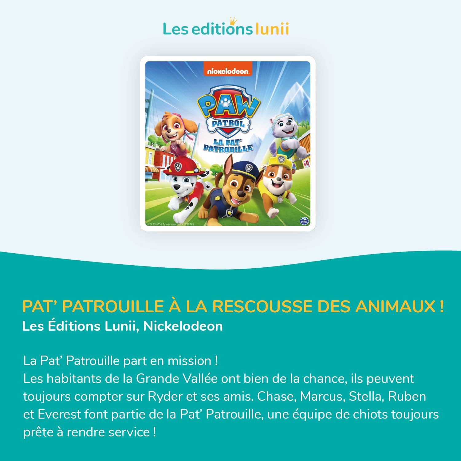 Lunii Pat' Patrouille à la rescousse des Animaux Livre Audio interactif français dès 3 Ans