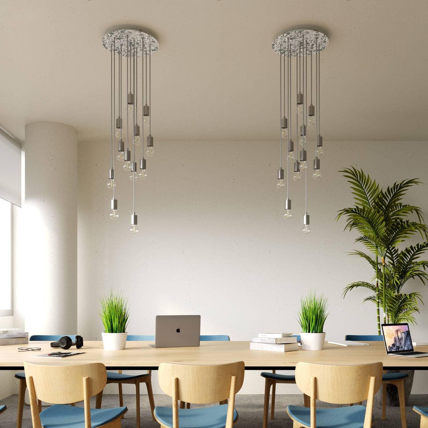 creative cables Rosone XXL rotondo nero linea Rose-One (serracavo conico, dibond mostarda, 12 fori e 4 fori laterali) – Per lampadari e sospensioni multiple