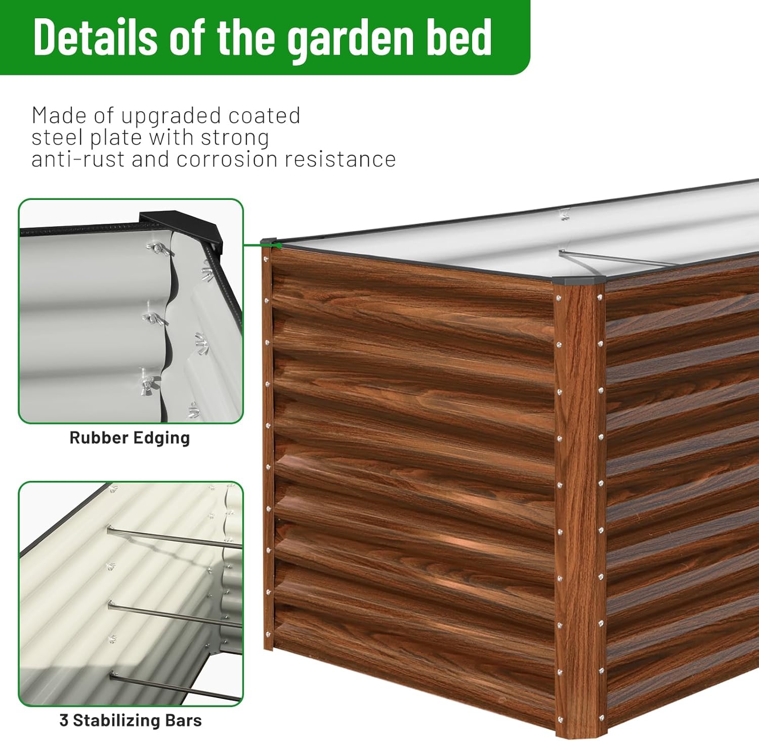 SnugNiture 36" Tall Raised Garden Bed, Easy Gardening at Waist Height, 8x4x3ft Large Galvanized Metal Outdoor Planter Box for Vegetables Flowers, Brown