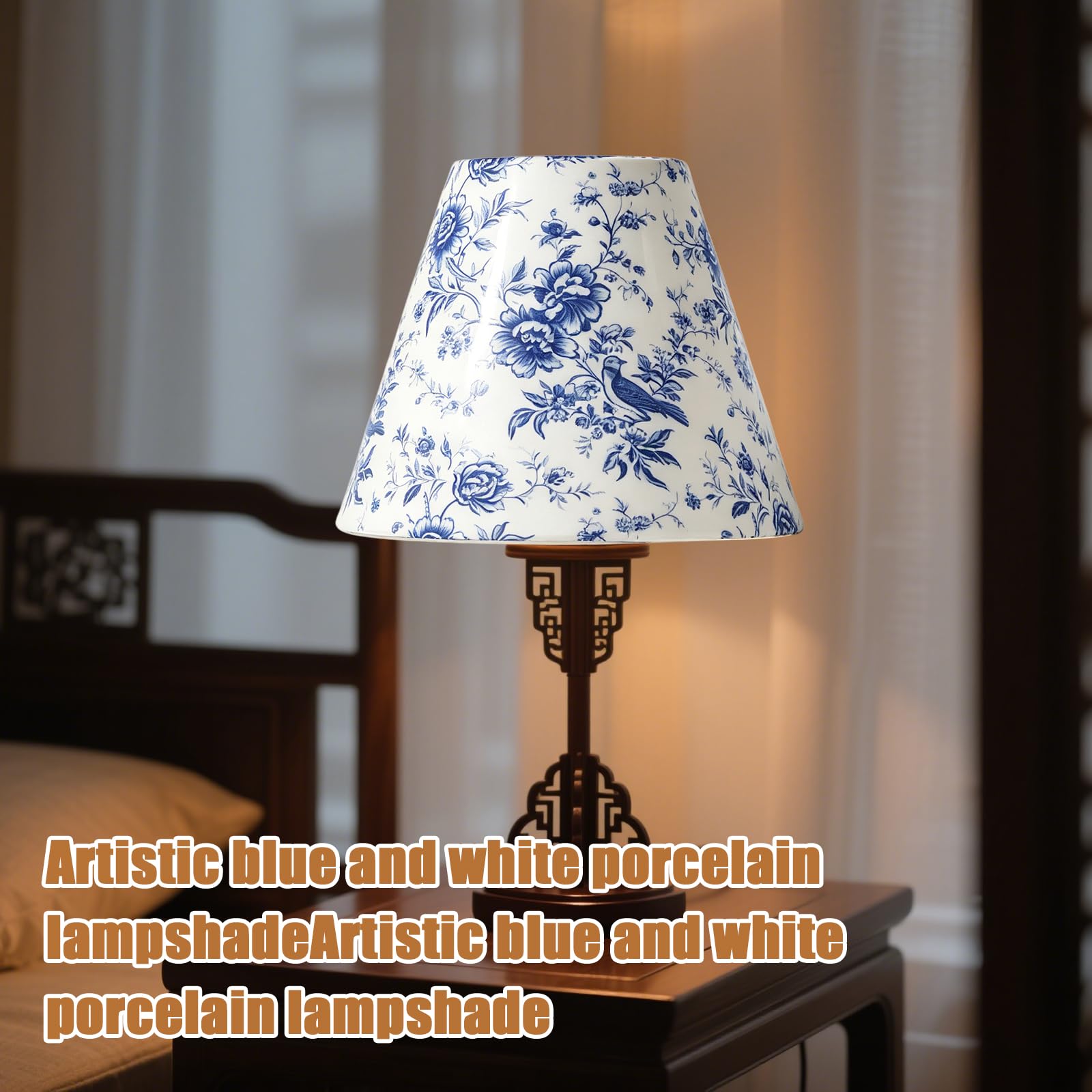 Set di 8 paralumi a clip, in tessuto blu/bianco, 15 x 13 x 7,5 cm, design floreale, moderno, stile semplice, per lampade a candela, lampadari, lampade da tavolo, lampada da parete, soggiorno, camera