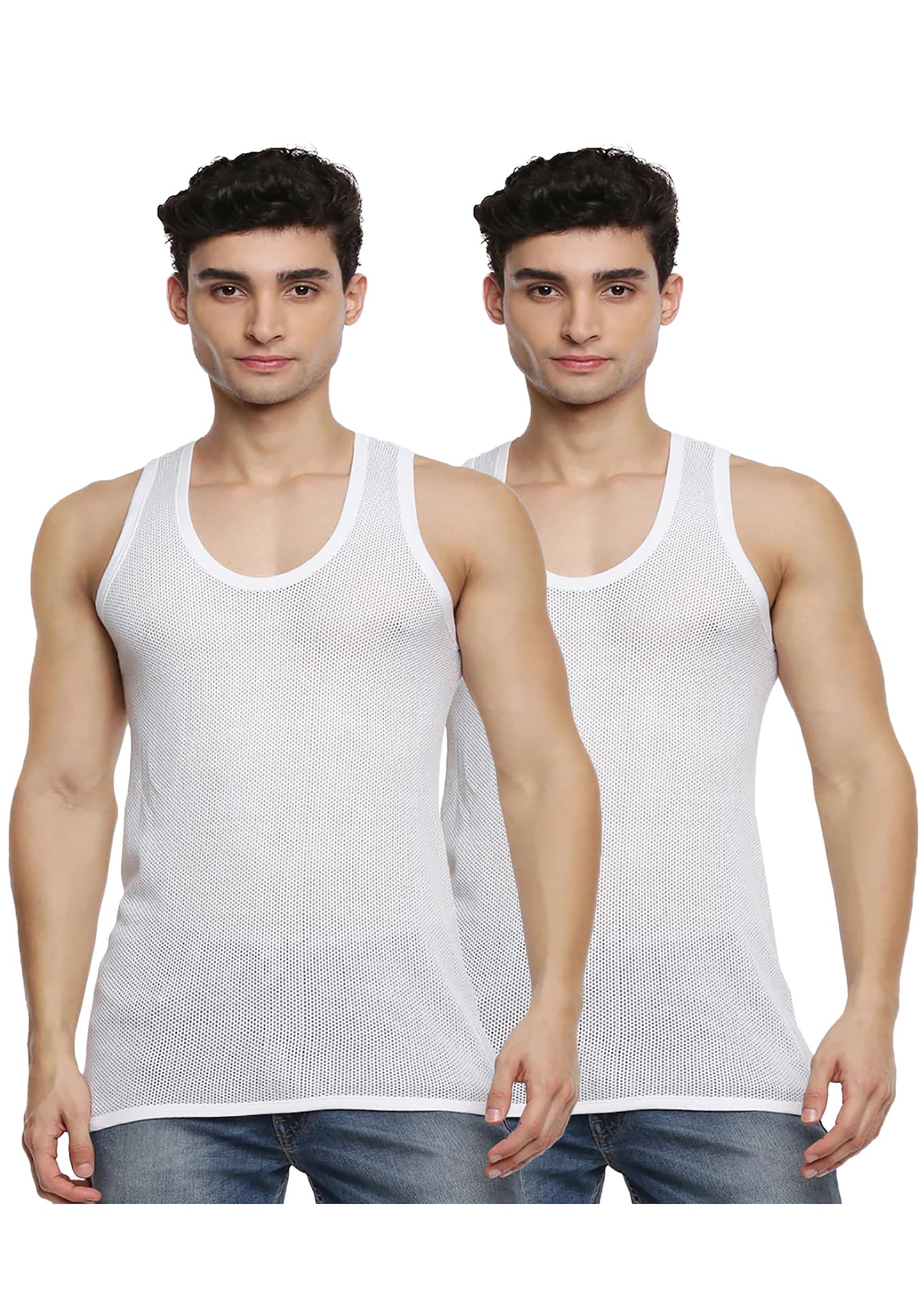 hap Men’s White Mesh Cotton Vest Sleeveless Gym Undershirt | Breathable Soft & Stretchable |Casual Wear (Pack of 2)-picture-56