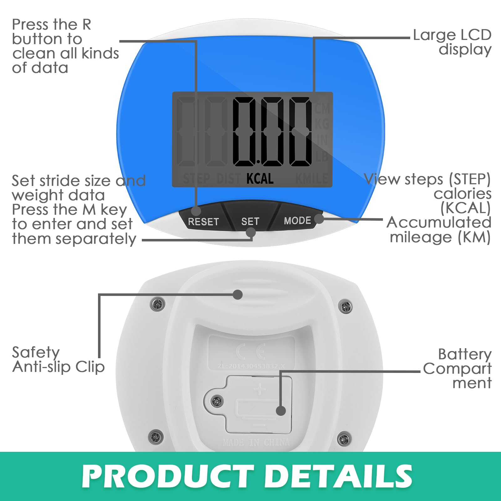 Copkim Lot de 24 podomètres pour la marche en vrac LCD avec compteur de calories brûlées, portable, avec précision, pour femmes, hommes, adultes, jogging, randonnée, course à pied, marche