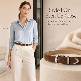 RISANTRY Women's Black Belts with Gold Buckle Ladies Faux Leather Waist Belts for Jeans Dress & Casual Wear