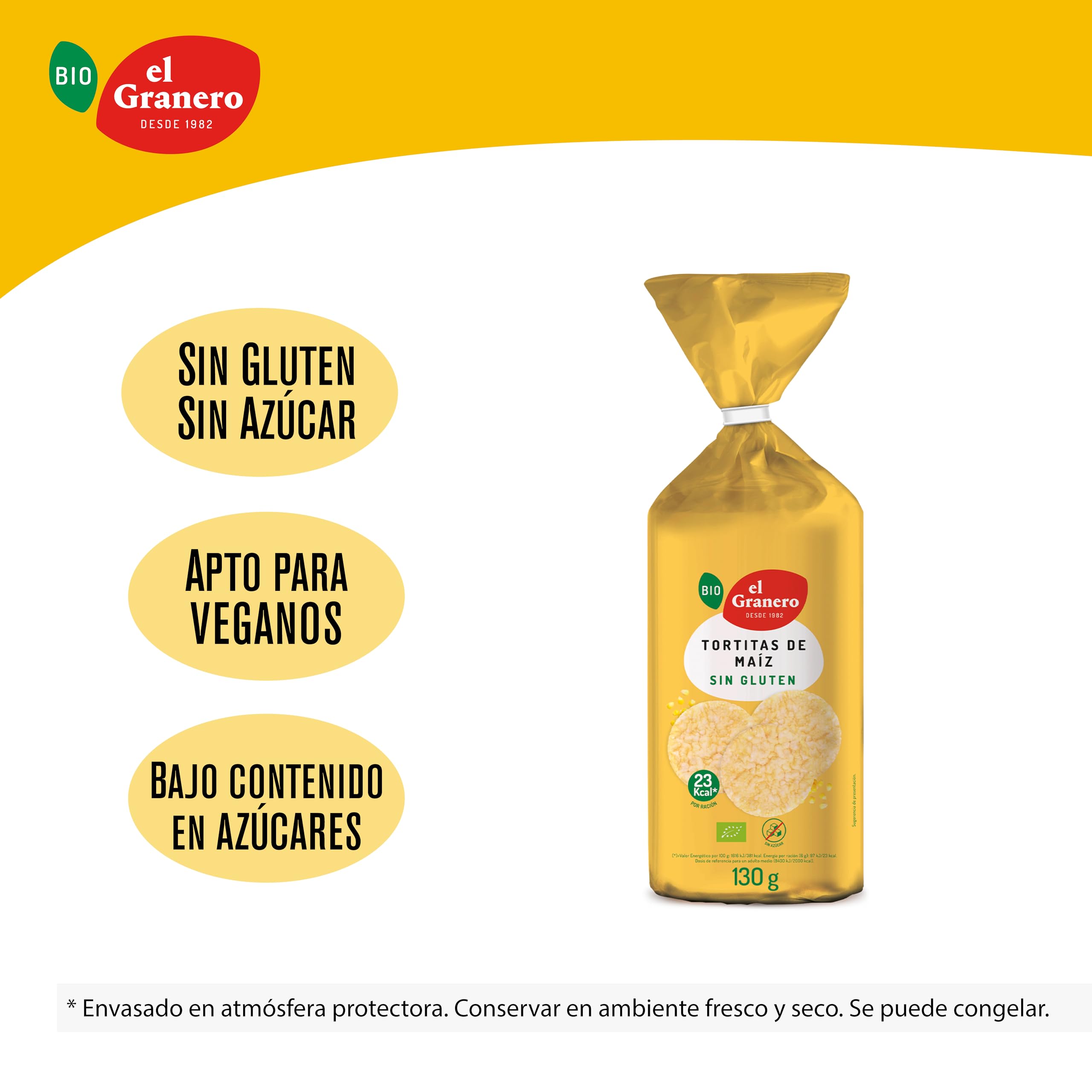 EL GRANERO INTEGRAL - Pack of 12 Units of 130 g Organic Corn Pancakes – 130 g - No Added Sugar and Gluten Free - Suitable for Vegans - High Content in Carbohydrates, Maiz