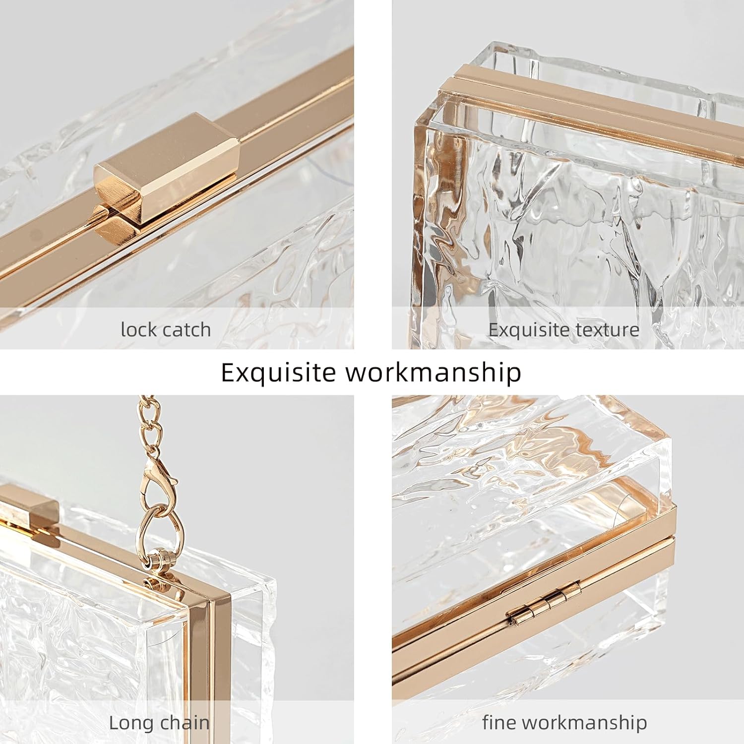 WJCD Womens Clear Purse Acrylic Evening Bags clear clutch purse Ripple Shaped Vintage Banquet Handbag - Image 5