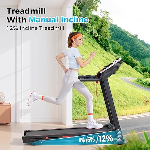 Miniatura 7 de Lastforever Cinta de correr plegable de 3.5 HP para el hogar, capacidad de 350 libras, cintas de correr portátiles con inclinación manual de 3 Negro