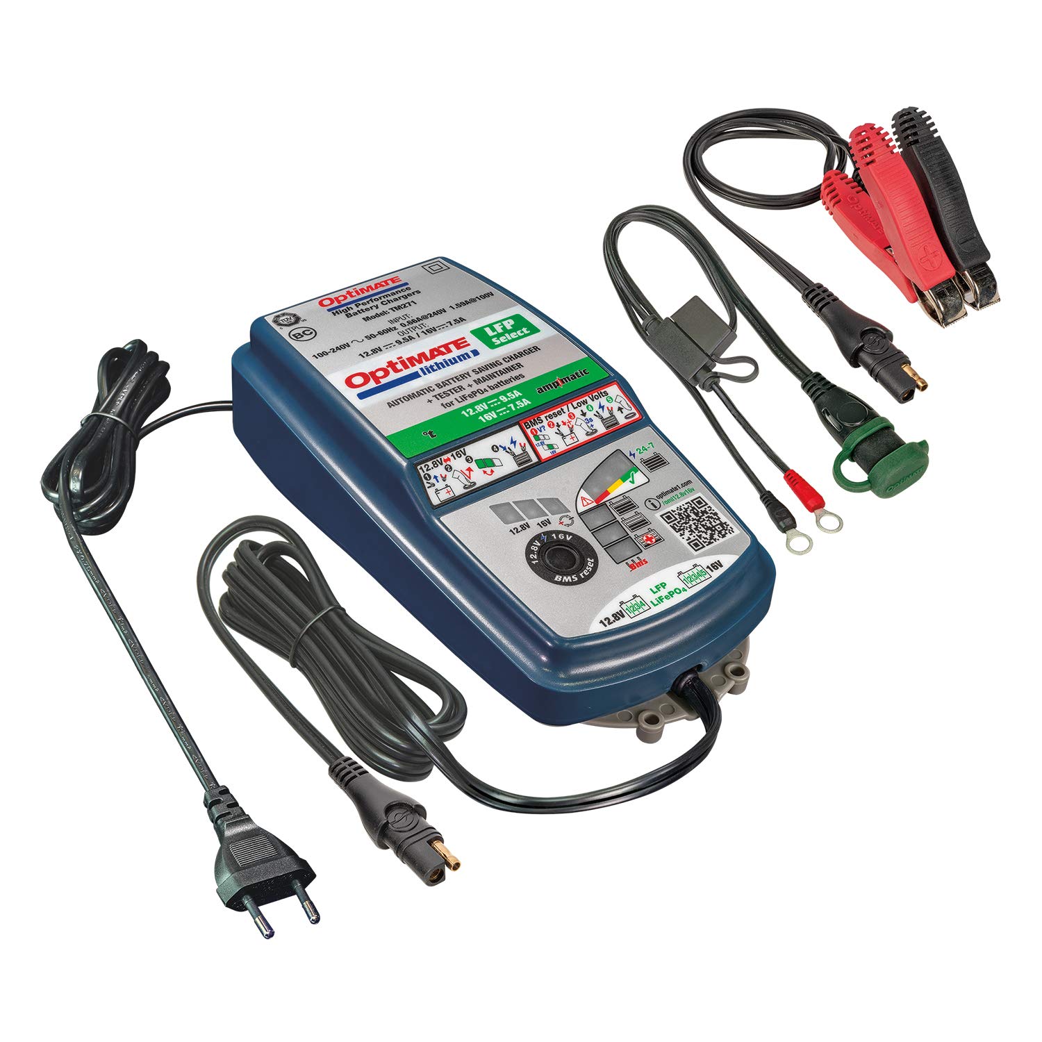 OptiMate TecMate Lithium LFP Select TM-270 – Caricabatterie E Mantenitore 12.8V/16V 9.5A/7.5A Per Batterie Al Litio LiFePO4