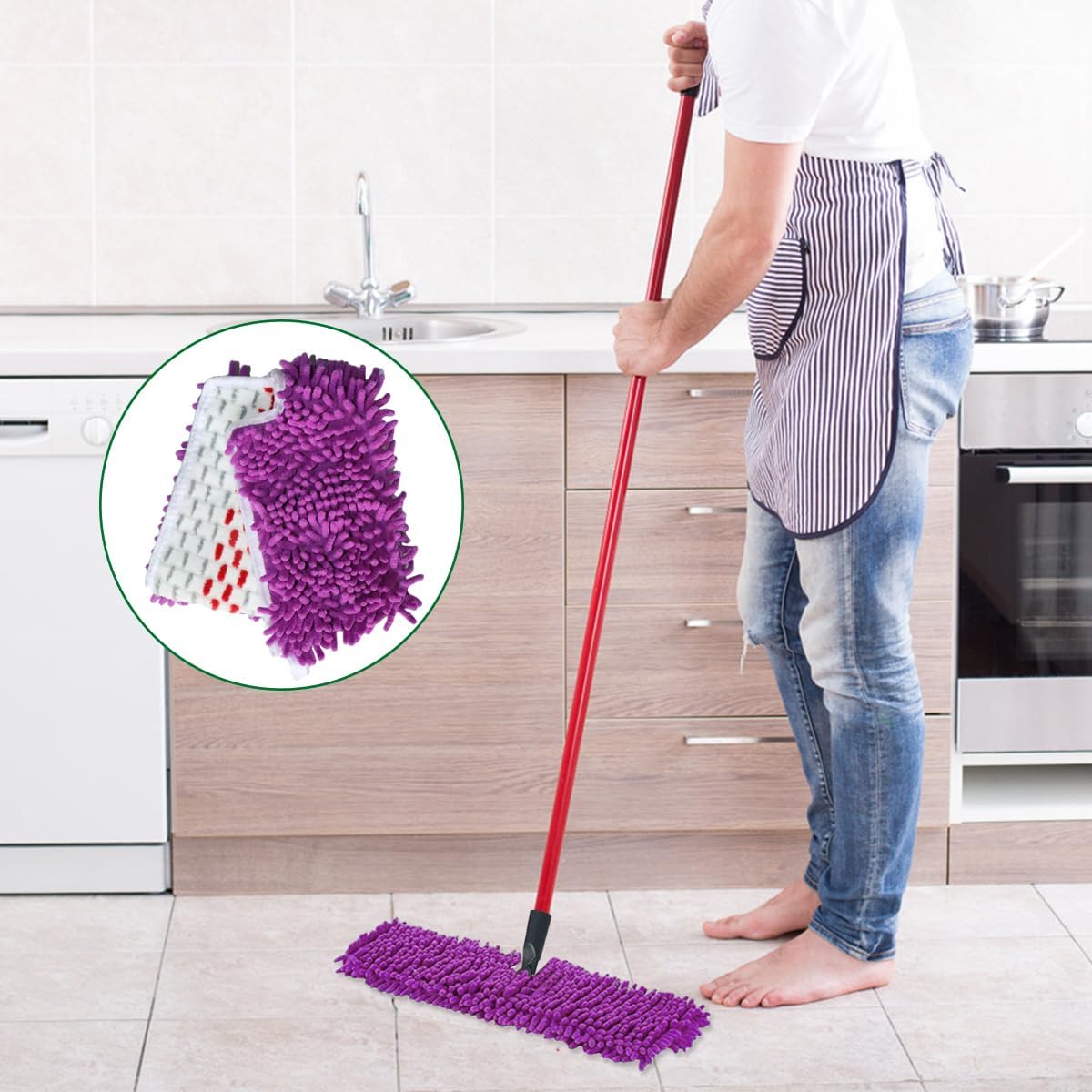 Diteje 4 Pack Replacement Mop Pads Washable Refill Heads Compatible with O-ceda Dua-Action Microfiber,Reusable Double Sided All Surface Cleaning for Dry Wet Use