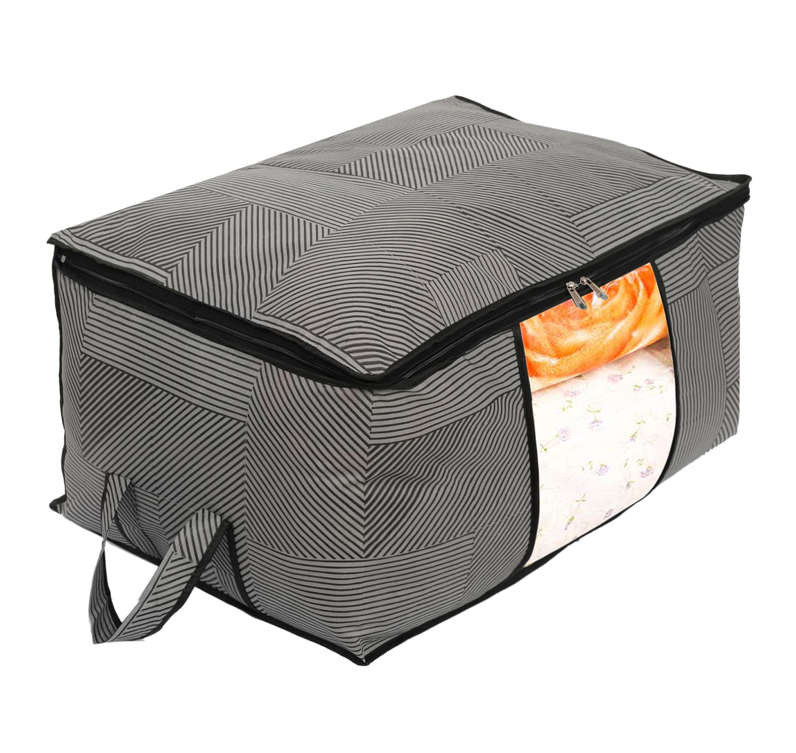 Kuber Industries Non-Woven Lining Print Blanket Cover|Clothes Organizer|Clothes Organizer With Transparent Window, Zipper Closure & Handle (Gray, Extra Large) (B0B65QB7SC) Amazon Price History, Amazon Price Tracker