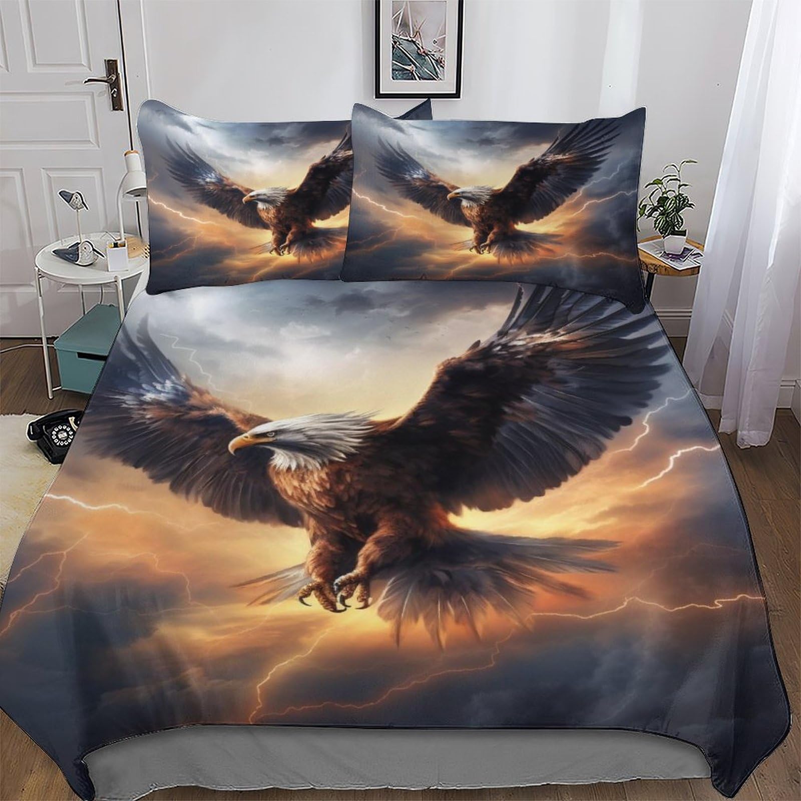 Pazzk Eagle Duvet Cover Set With Pillowcases Printed Bedding Set With Zipper Closure Comforter Cover 2 Pieces Hypoallergenic Soft Microfiber Quilt Cover Single (135X200cm)