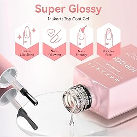 Makartt Gel Top Coat - 2PCS No Wipe Top Coat Gel Nail Polish, Long-Lasting Glossy Finish, Clear Nail Polish, Non-Yellowing, Pink Bottle, Soak Off with UV/LED Lamp, DIY Manicure Gift for Women