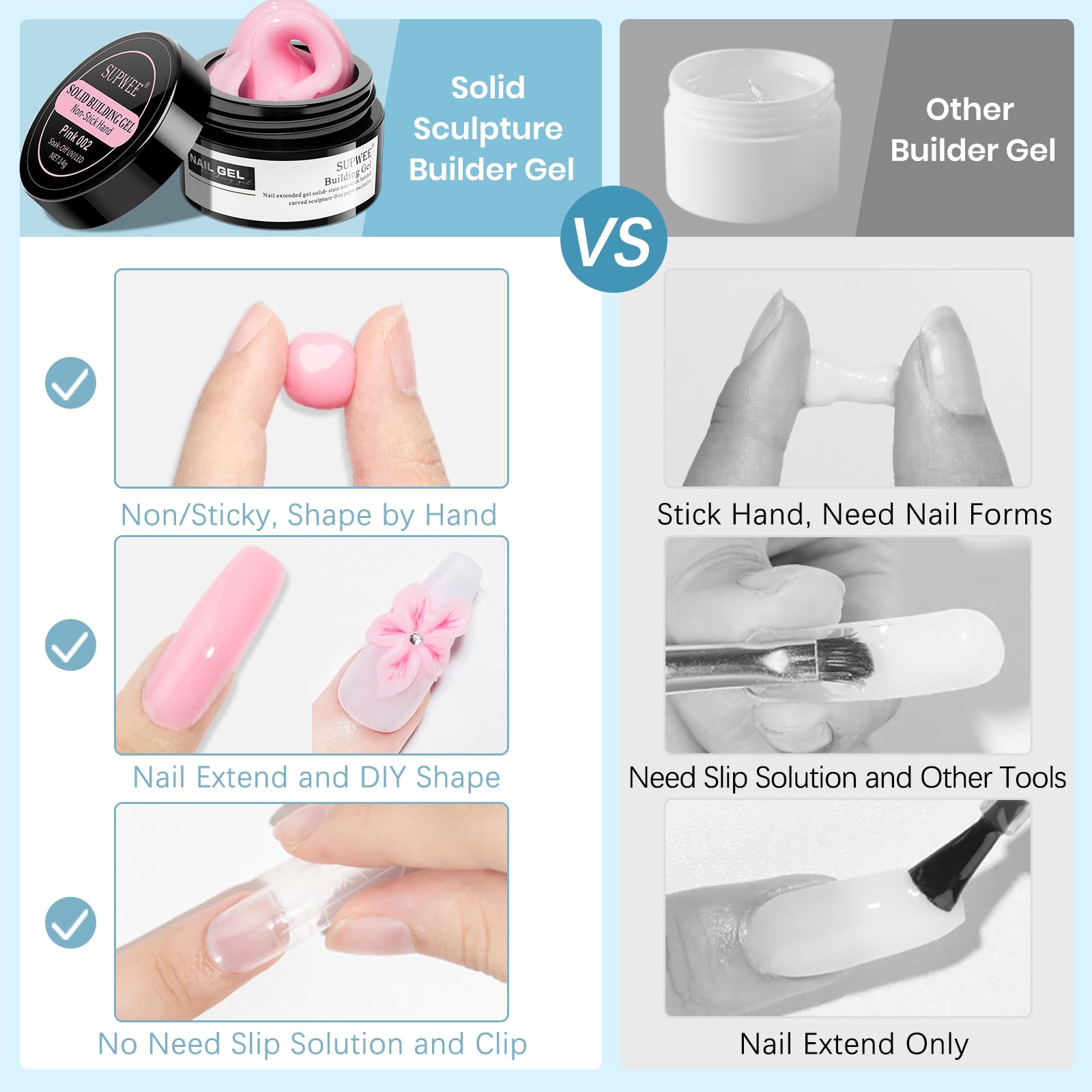 SUPWEE Sculpting Gel for 3D Nail Art Gel Non Stick Hand Nail Molding Gels for Extension Carving Sculpting Beauty Nails Charms for Beginner and Salon DIY 3 Colors 14g - Image 4