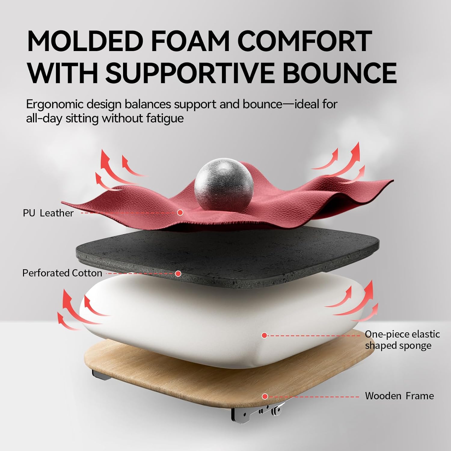 EMIAH Ergonomic Office Chair with Foot Rest Reclining Office Chair with Adjustable Arms and Headrest High Back Gaming Chair with Lumbar Support, PU Leather(Red),Manual - Image 8