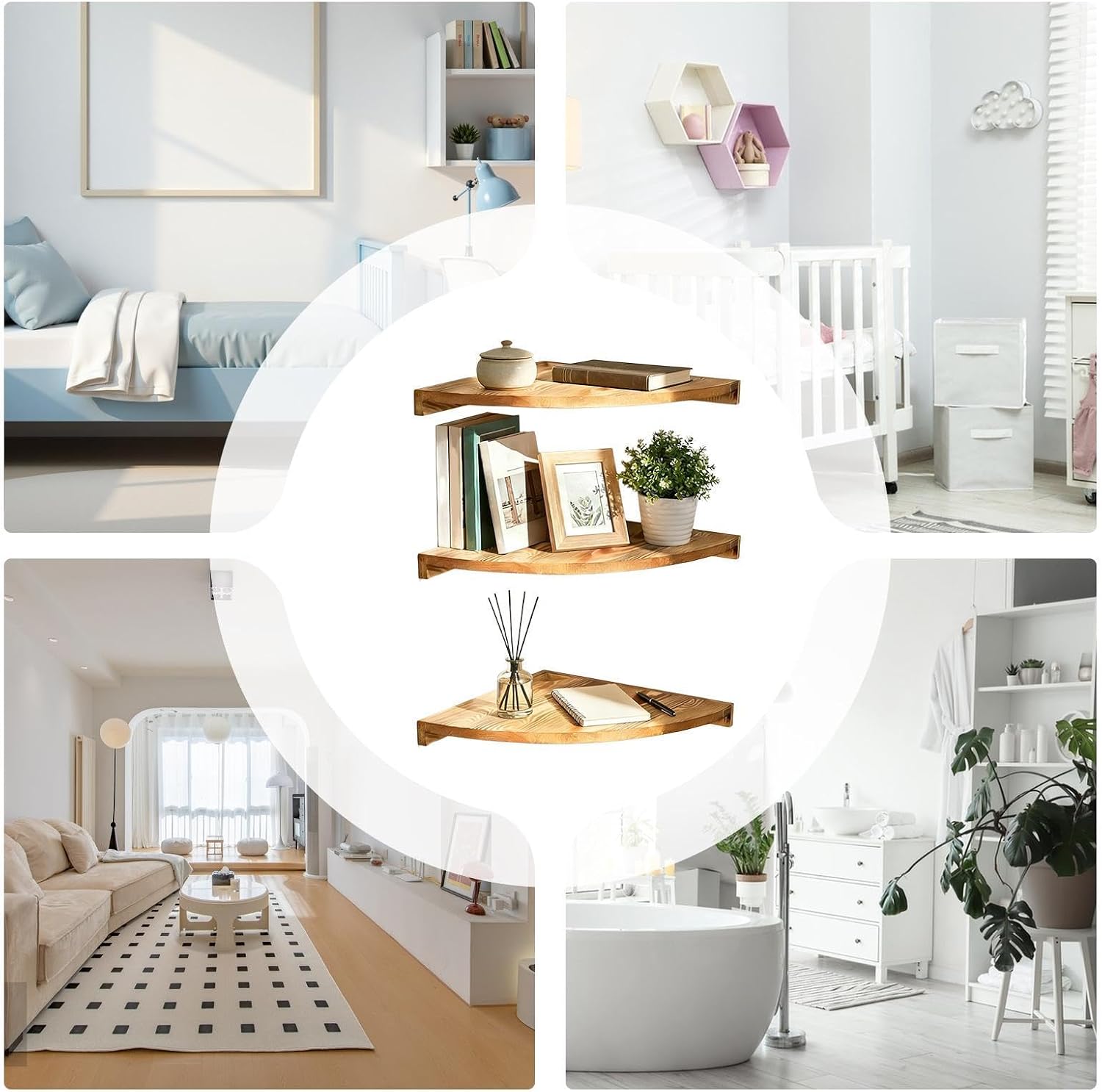 Floating Shelves for Wall 3-Tier Wooden Rustic Wall Mounted Corner Shelf