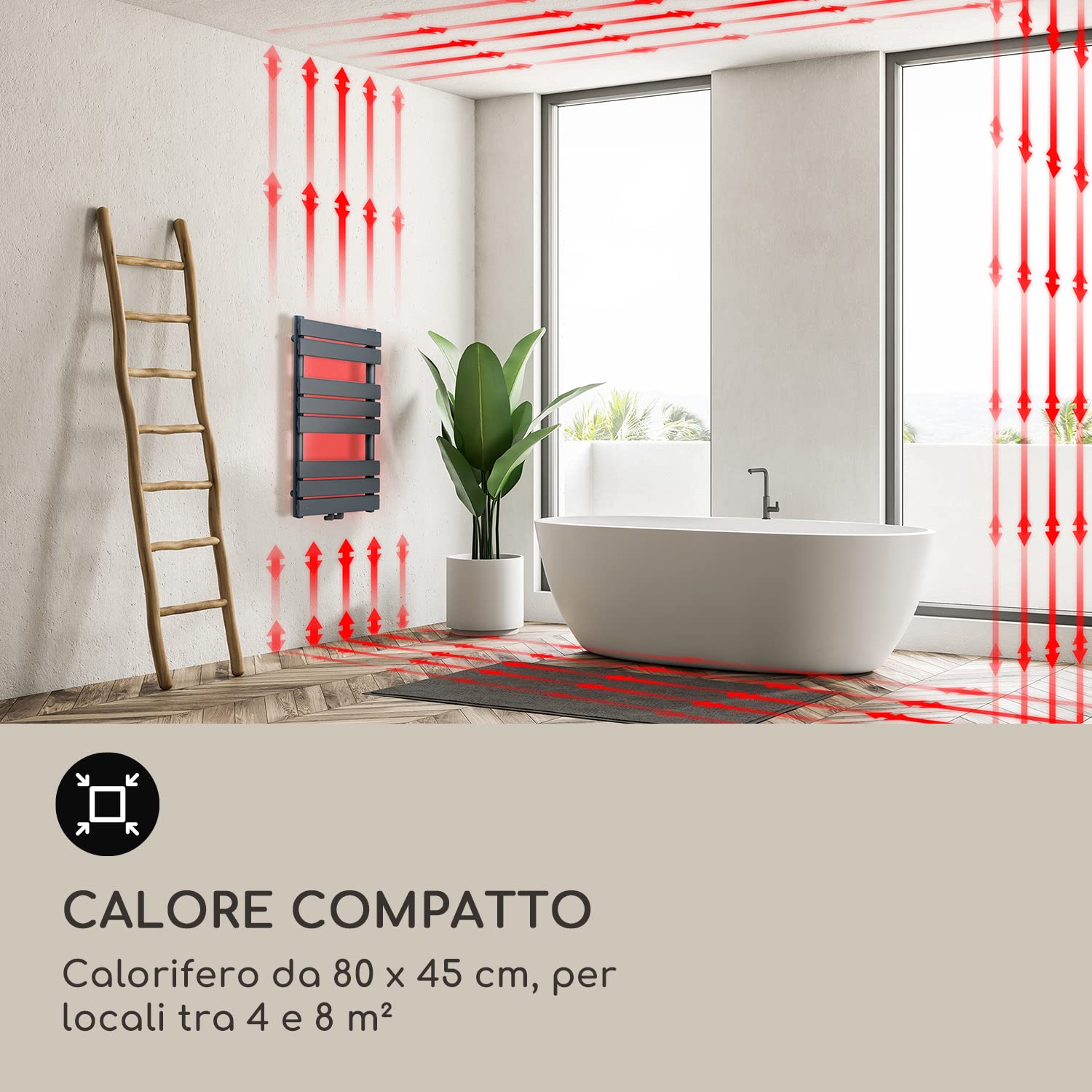 Blumfeldt Scaldasalviette Elettrico Bagno, Termoarredo Elettrico Bagno con Termostato, Radiatore ad Acqua Verticale da 355 W, Termosifone Silenzioso a Basso Consumo, Termosifone a Parete Ecologico