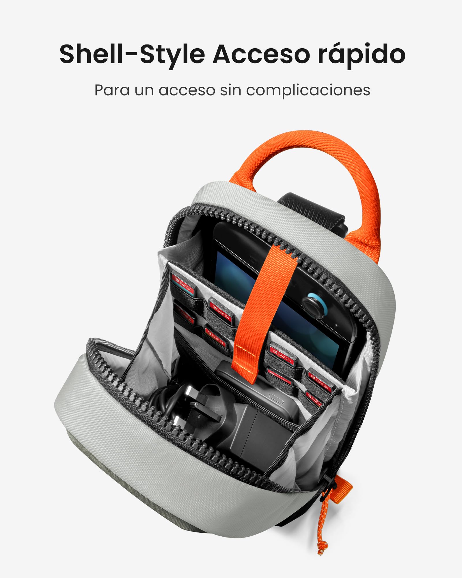 tomtoc Bandolera Bolso Sling Bag compatible con Nintendo Switch 2 Console 2025, Bolsa protectora Funda portátil de viaje para juegos con 8 ranuras para cartuchos, cargador y accesorios, Gris