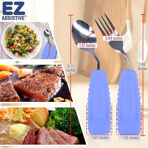 Miniatura 5 de Cuchara y tenedor adaptativos fáciles de sostener para una alimentación independiente, utensilios con peso para temblores de manos (mano derecha, 1