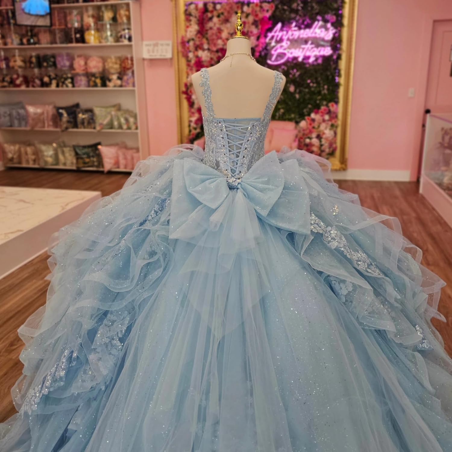 XYAYE Off Shoulder Tulle Quinceanera Dresses with Bow Glitter Tiered Sweet 16 Dresses Ruffles Beaded Vestidos de Quinceañeras - Image 7