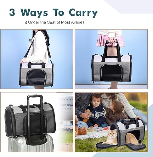 Miniatura 8 de JESPET Transportín para perros pequeños, gatos, cachorros, transportín plegable aprobado por aerolíneas para gatos y perros, bolso de viaje y para