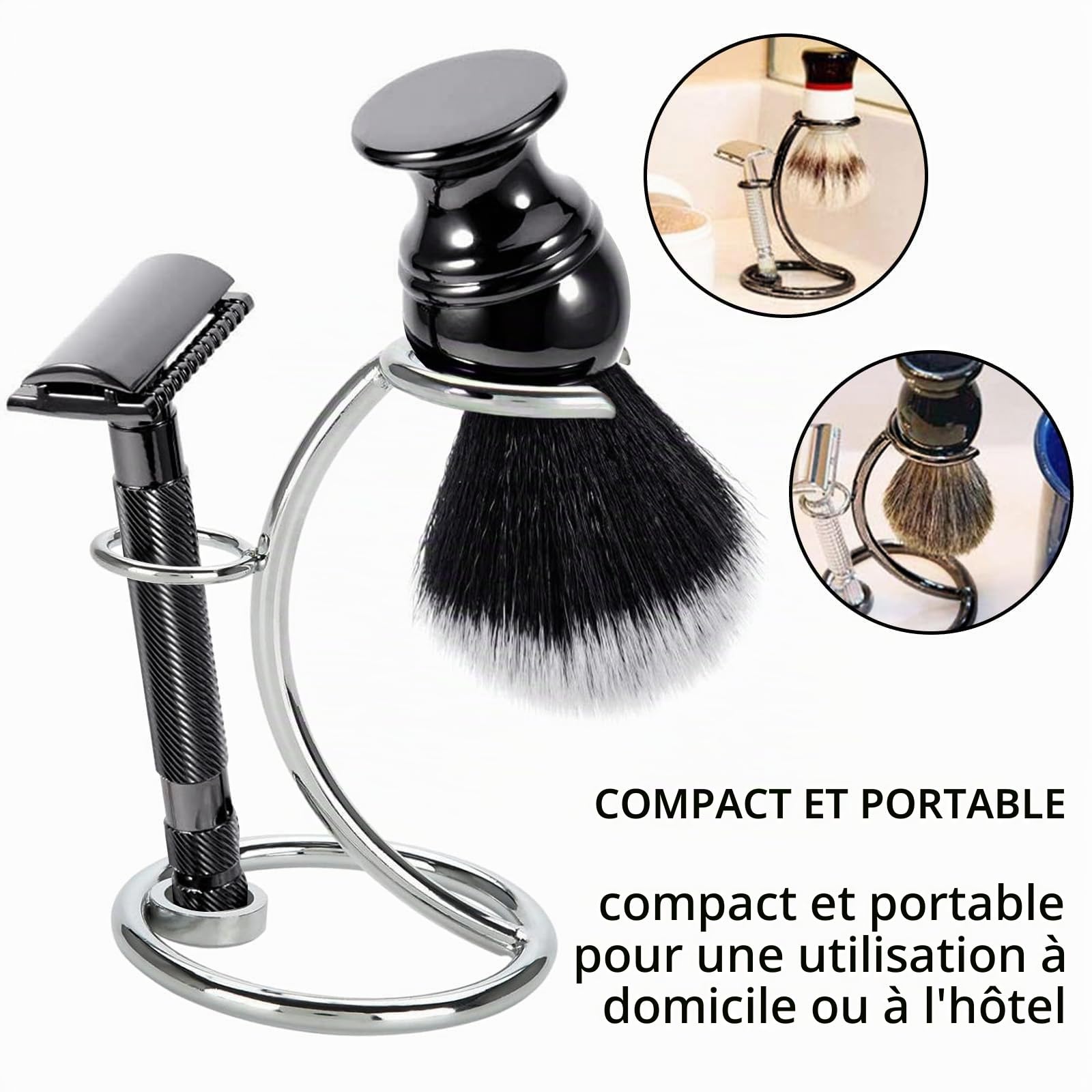 Supports pour Rasoirs et Blaireau de Rasage, Support de Brosse en Métal pour Hommes, Argent