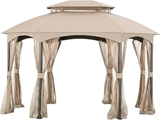 Garden Winds Reinforced RipLock 350 Replacement Canopy Top and Netting Set Compatible with Manhattan 10’ x 12’ Gazebo Model L-GZ1138PST- Beige