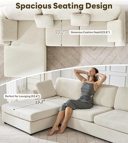 Miniatura 3 de Tbfit Sofá modular en forma de L, sofá modular de gran tamaño de 108 pulgadas con diván convertible, cómodo sofá de 4 almohadas para sala de estar,