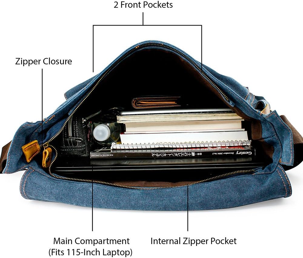 Messenger Bag for Laptop Vintage Canvas Leather Crossbody Satchel Shoulder Computer Bag Travel Office Messenger Bag - Image 4