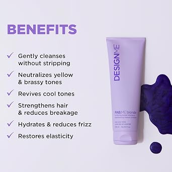 Design.Me FAB.ME Blonde Fortifying Purple Shampoo | Toning Purple Shampoo for Blonde Hair - Neutralizes Brass and Yellow Tones | Enriched with Hyaluronic Acid | Color Depositing Formula