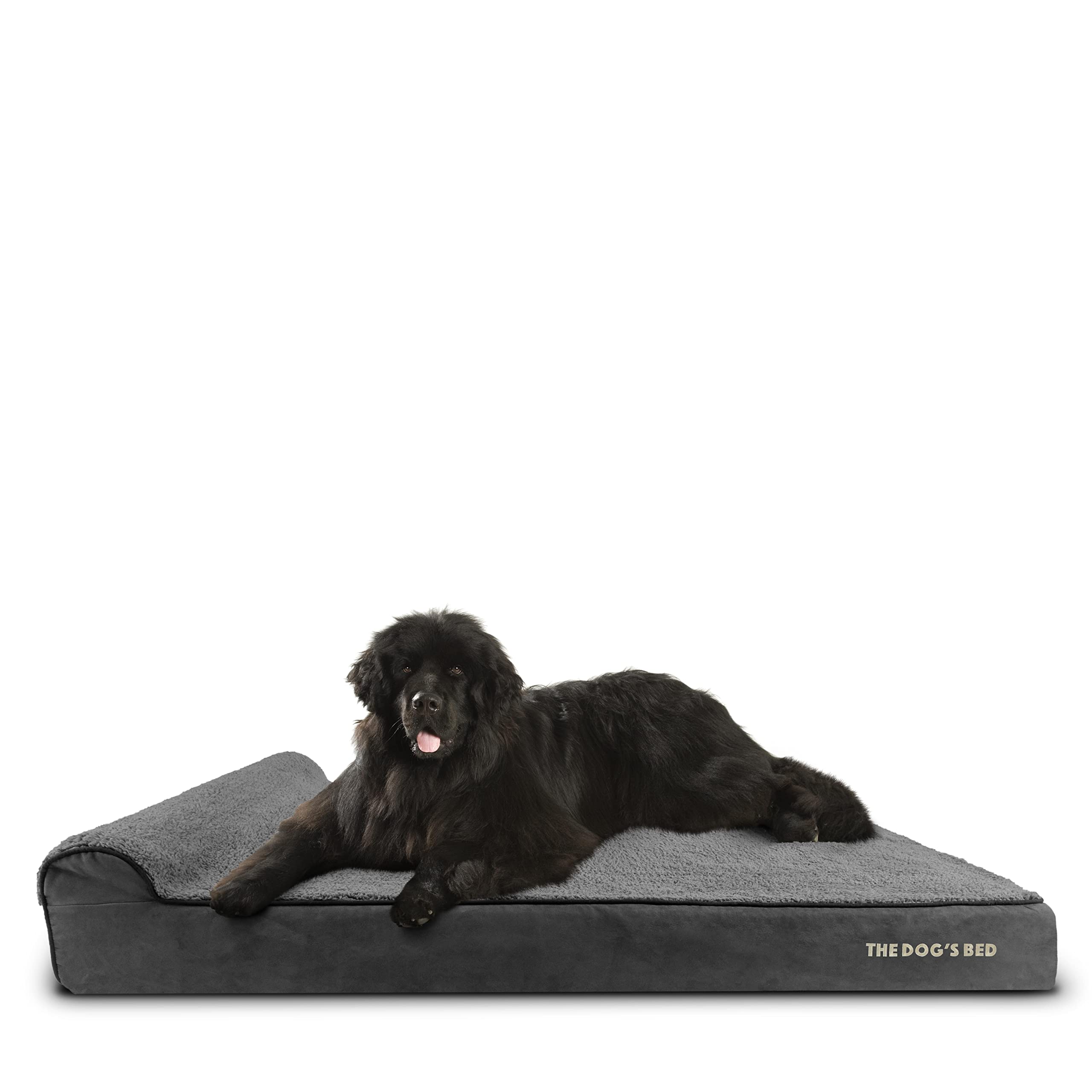 The Dog’s Bed – Orthopaedic Memory Foam Bed with Headrest, Waterproof Washable Cover, Anti-Slip Base, Calming Surface – CertiPUR-Certified Foam, Grey Plush, XXXL, 15cm Thick — image 1