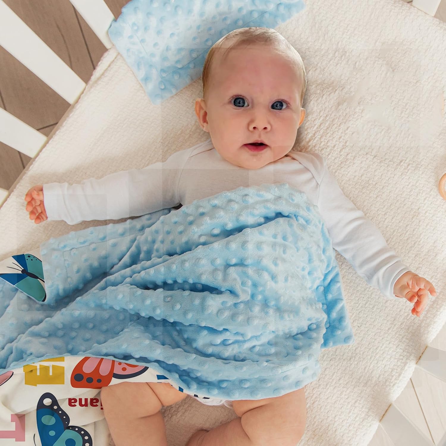 KAINSY Personalized Baby Blanket, Baby Blanket Customized with Name, Soft Receiving Blankets Baby Girl Boy, Butterflys Custom Baby Blanket with Double Layer Dotted, Newborns & Infants Gifts(30"x40")
